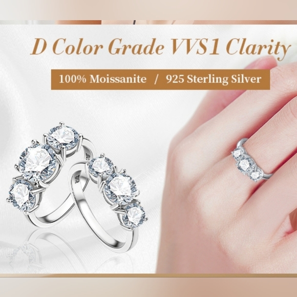 NIB Certified 2CT CENTER, 3 STONE 6CWT Diamond MOISSONITR RING 18kg/925 - Picture 5 of 12